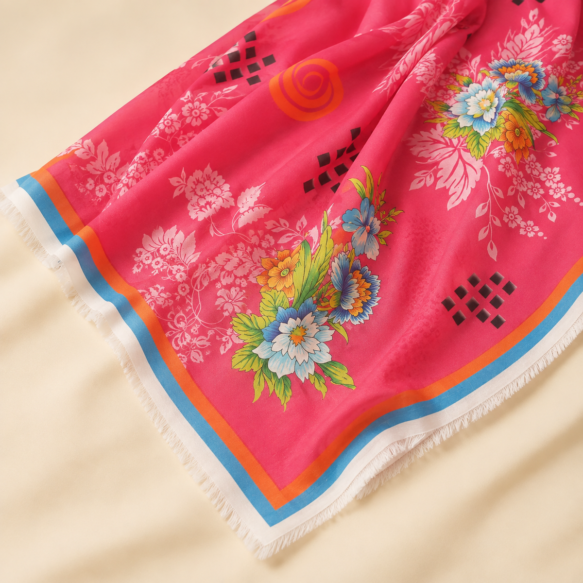 Pink Floral Printed Linen 3-Piece Unstitched Suit