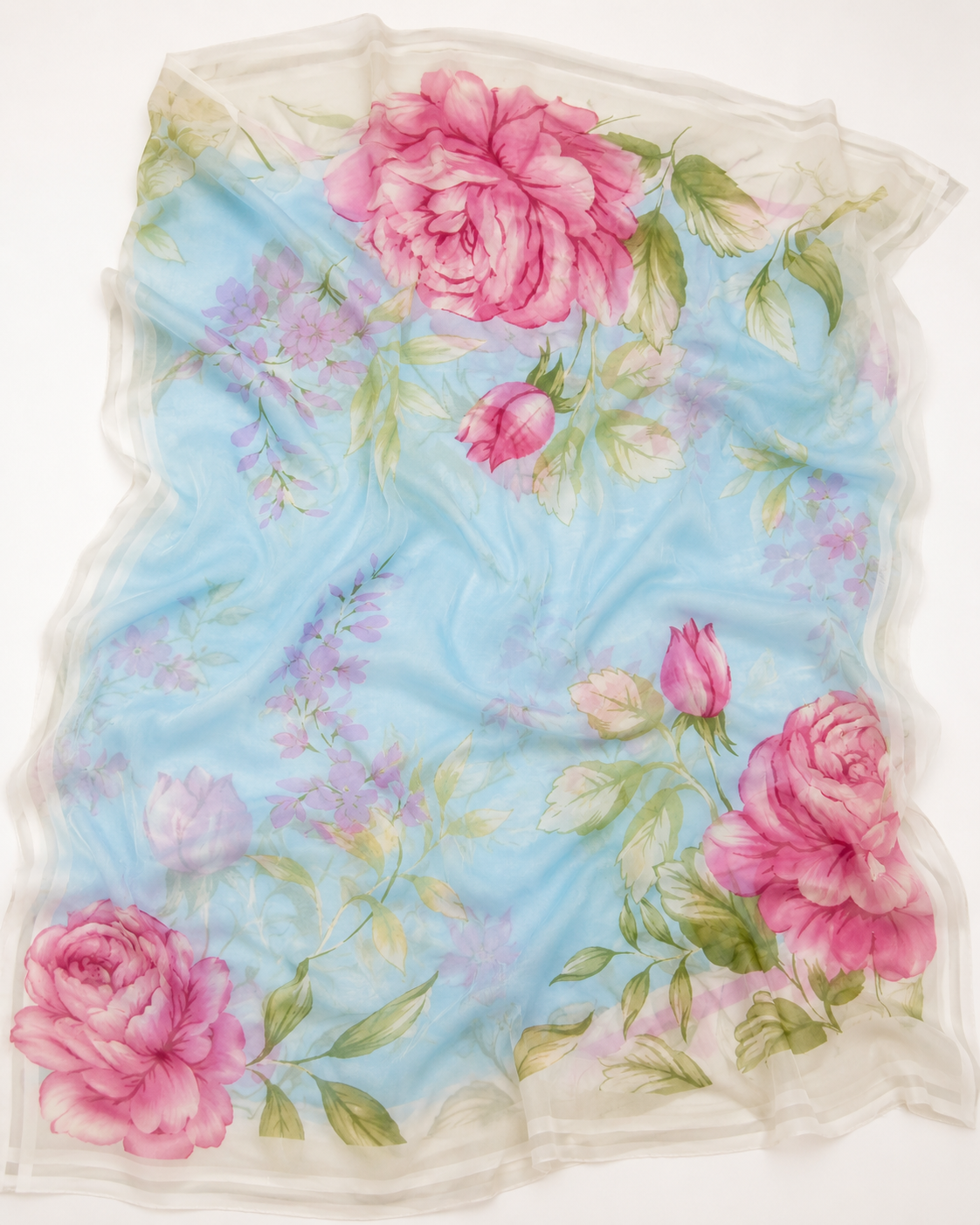 3-Piece Sky Blue Floral Embroidered Lawn Suit with Chiffon Dupatta