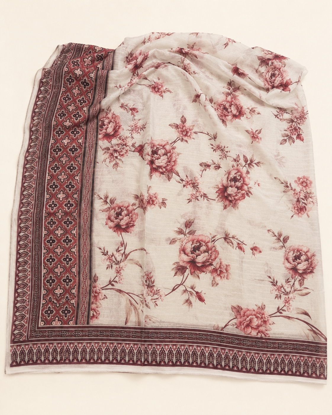 Soft Sage Rose Printed Lawn 3-Piece Unstitched Suit with Voile Dupatta