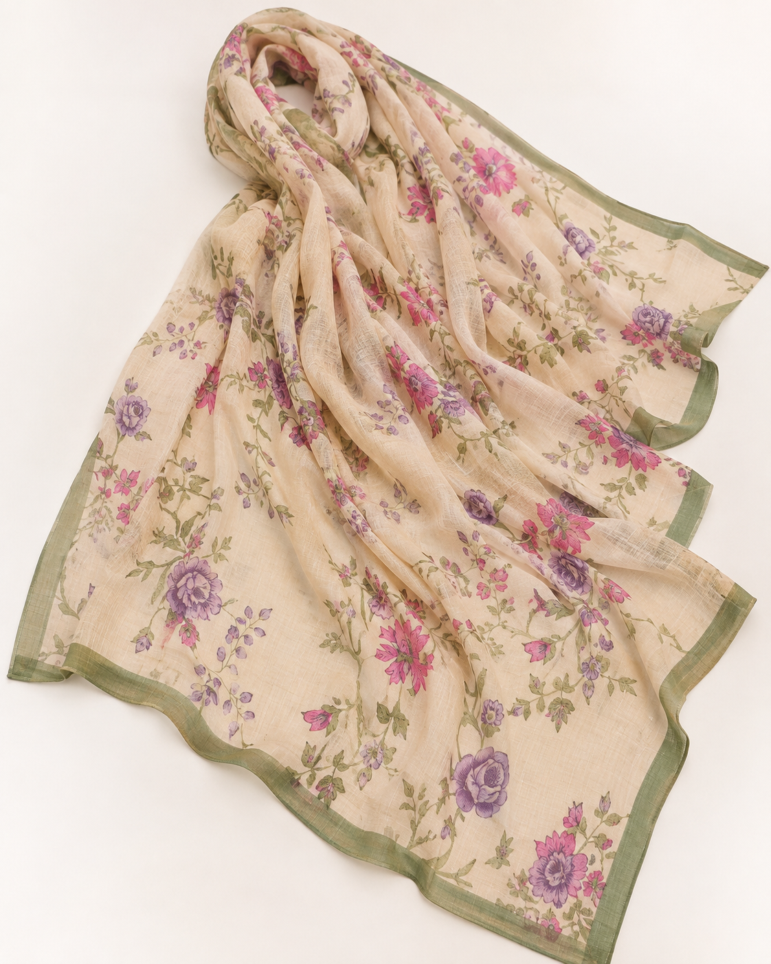 3-Piece Ivory Floral Embroidered Lawn Suit with Chiffon Dupatta