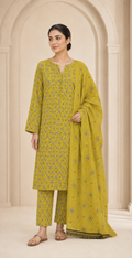 Mustard Olive Printed Lawn 3-Piece Unstitched Suit