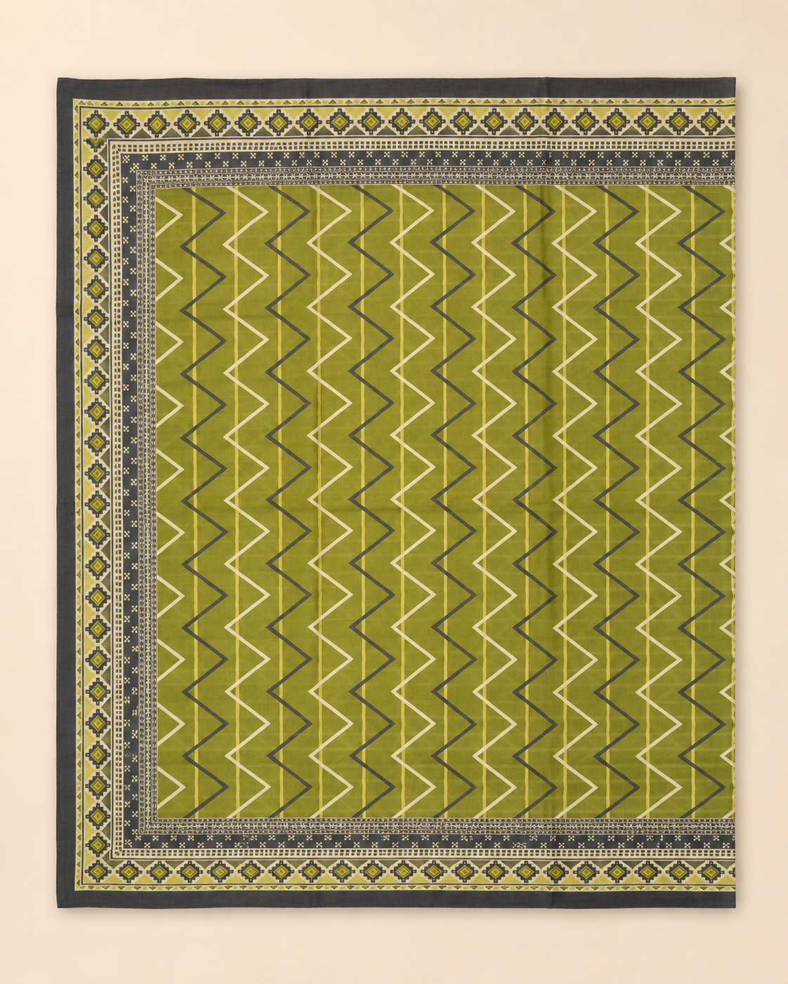 Charcoal Olive Printed Lawn 3-Piece Unstitched Suit with Voile Dupatta