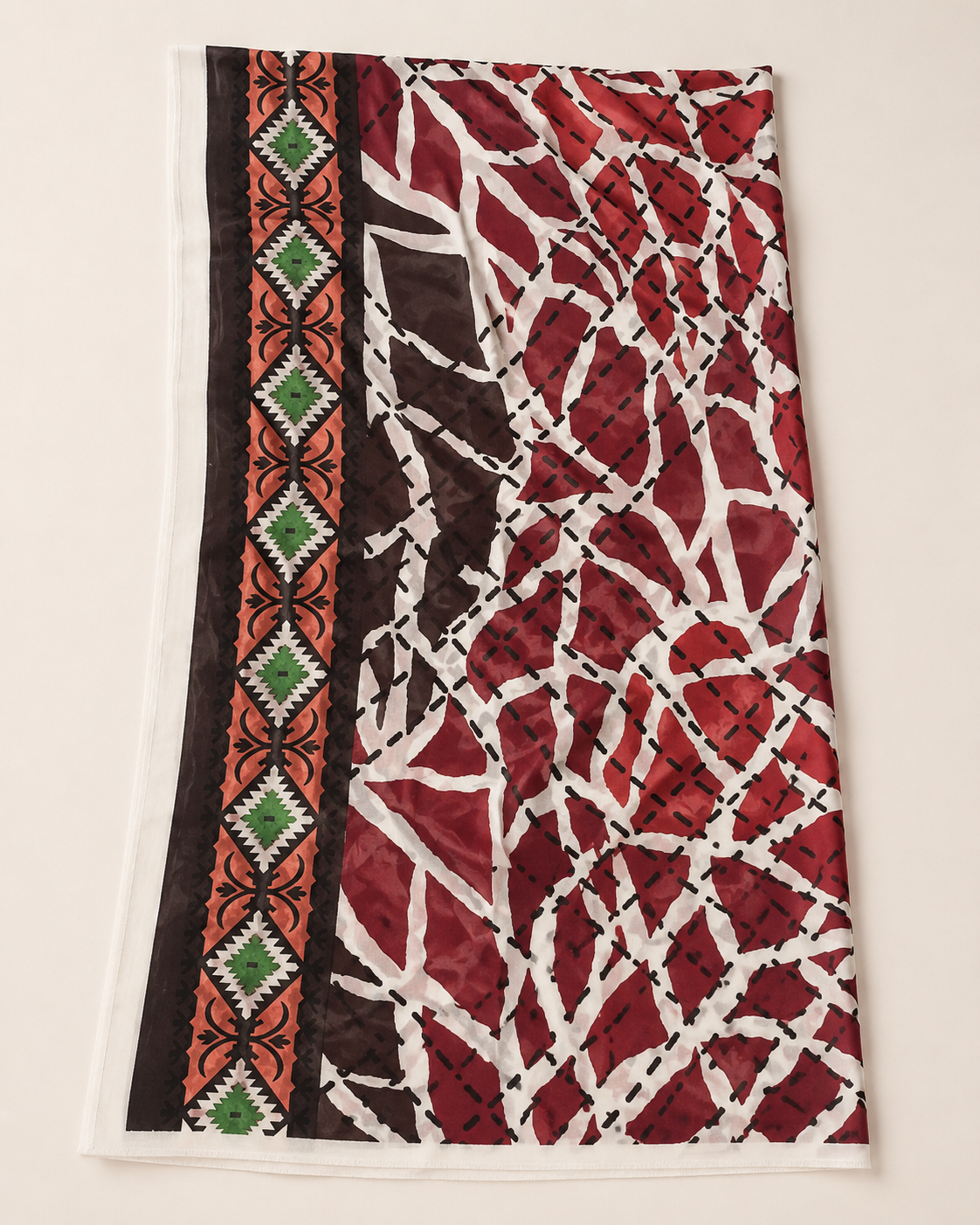 Ivory Coral & Maroon Floral Lawn 3-Piece Suit with Voile Dupatta