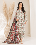 Ivory Coral & Maroon Floral Lawn 3-Piece Suit with Voile Dupatta
