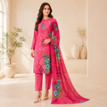 Pink Floral Printed Linen 3-Piece Unstitched Suit