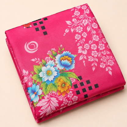 Pink Floral Printed Linen 3-Piece Unstitched Suit
