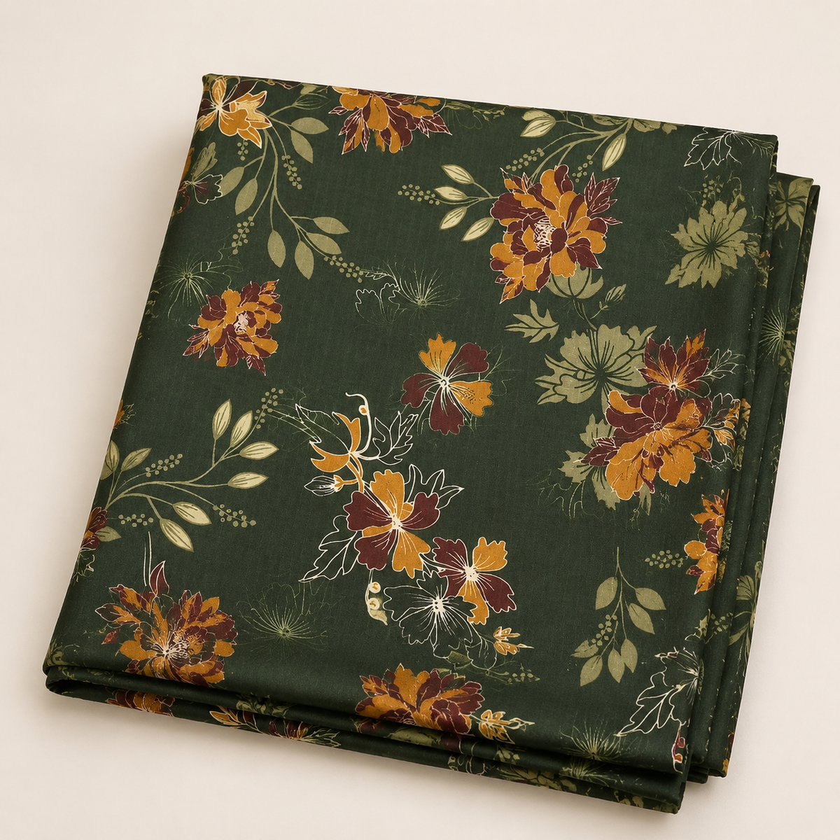 Dark Green Floral Linen 3-Piece Unstitched Suit (Alkaram)