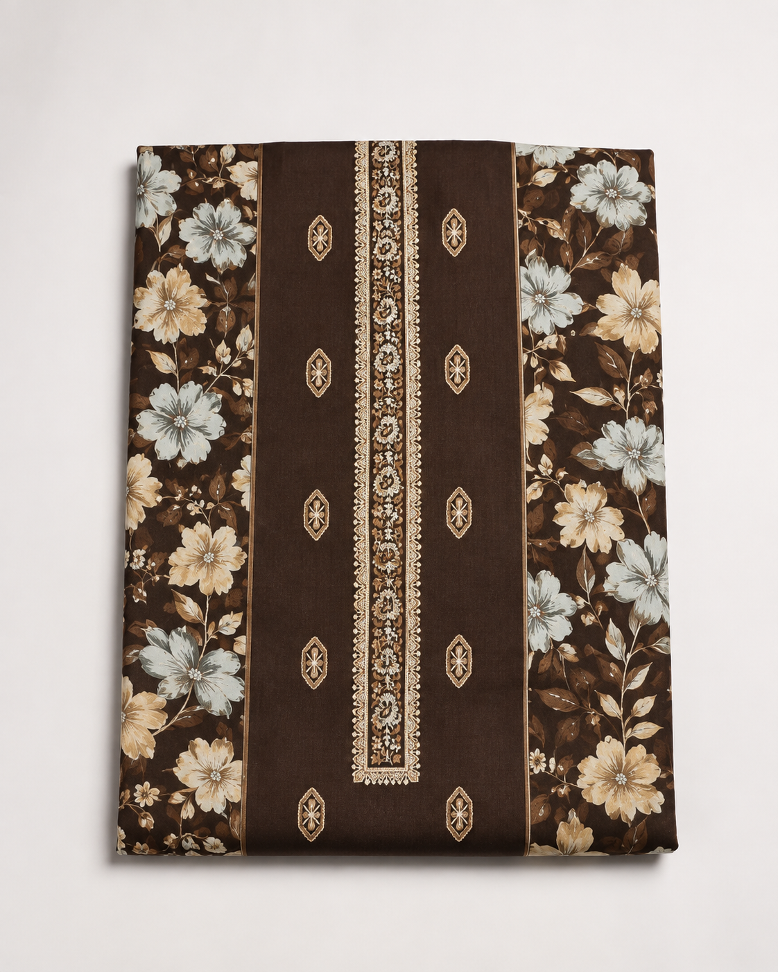 Brown Floral Embroidered Lawn 3-Piece Suit
