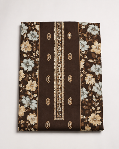 Brown Floral Embroidered Lawn 3-Piece Suit