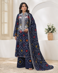 Navy Blue Embroidered Linen 3-Piece Unstitched Suit