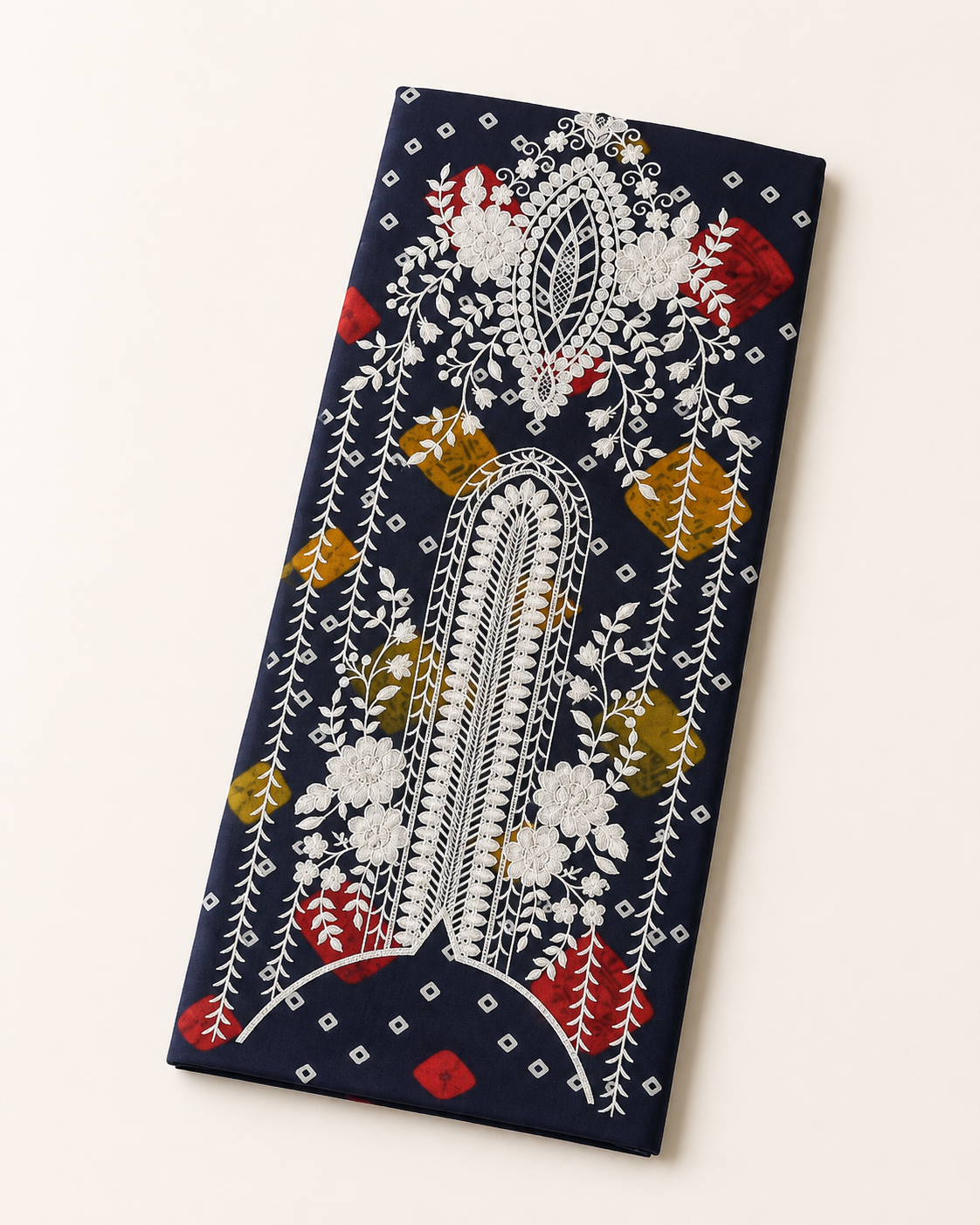 Navy Blue Embroidered Linen 3-Piece Unstitched Suit