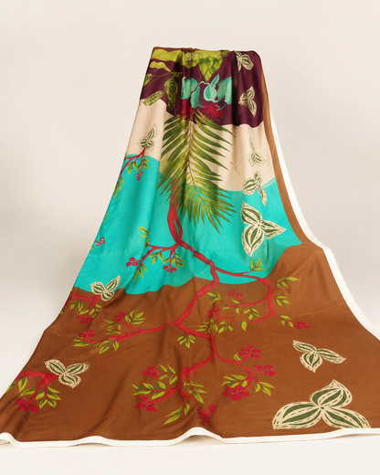 Mustard Embroidered Linen 3-Piece Suit with Printed Dupatta