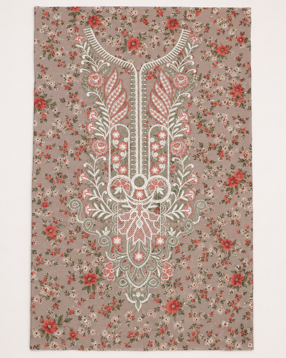 Taupe Floral Embroidered Linen 3-Piece Suit
