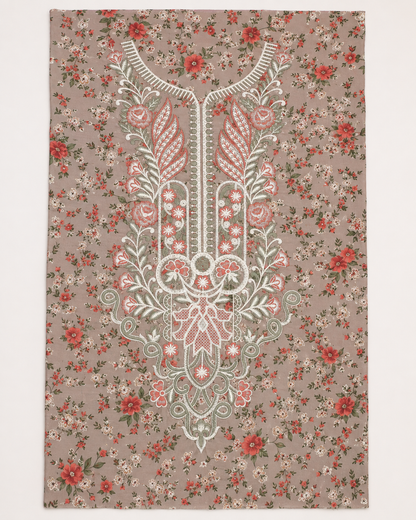 Taupe Floral Embroidered Linen 3-Piece Suit