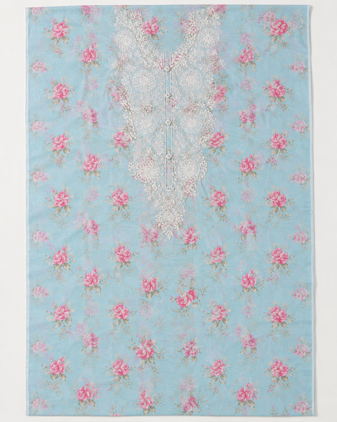 3-Piece Sky Blue Floral Embroidered Lawn Suit with Chiffon Dupatta