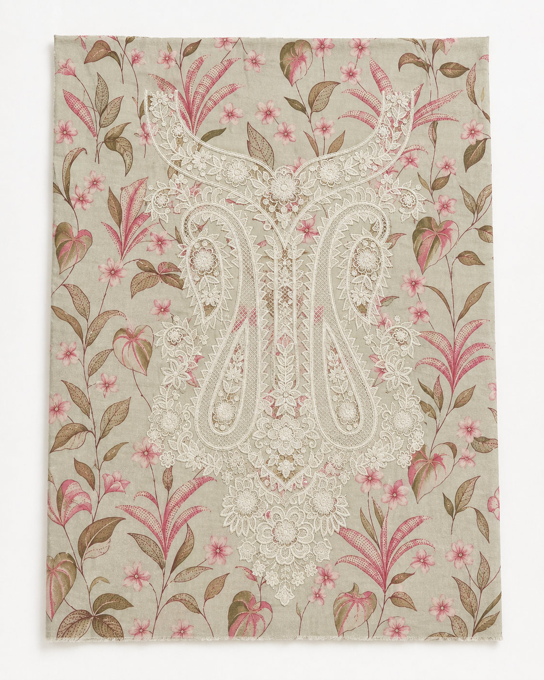 Beige & Rose Floral Embroidered Linen 3-Piece Suit