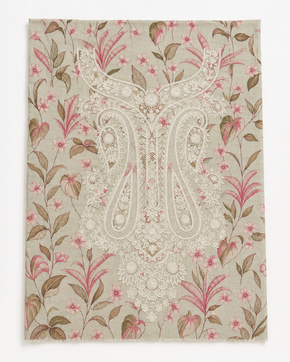 Beige & Rose Floral Embroidered Linen 3-Piece Suit