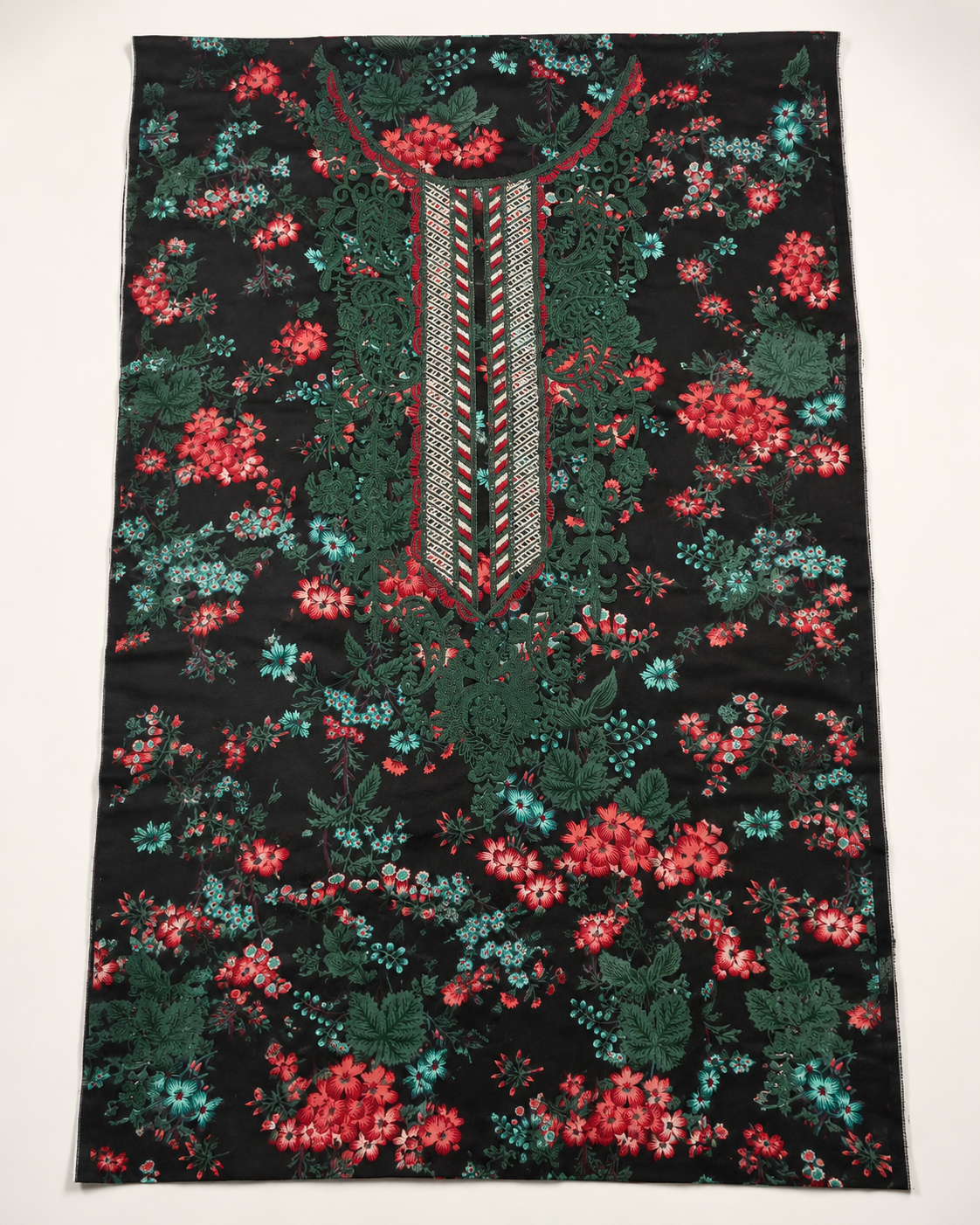 Black Floral Embroidered Linen 3-Piece Suit