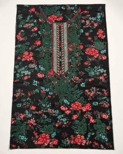 Black Floral Embroidered Linen 3-Piece Suit