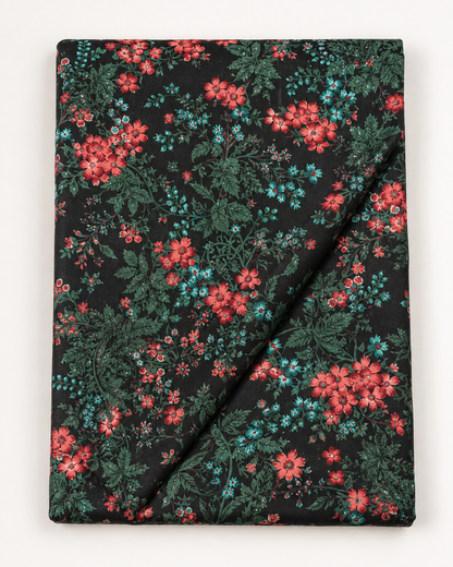 Black Floral Embroidered Linen 3-Piece Suit