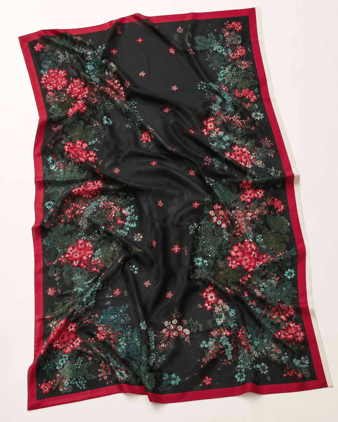 Black Floral Embroidered Linen 3-Piece Suit