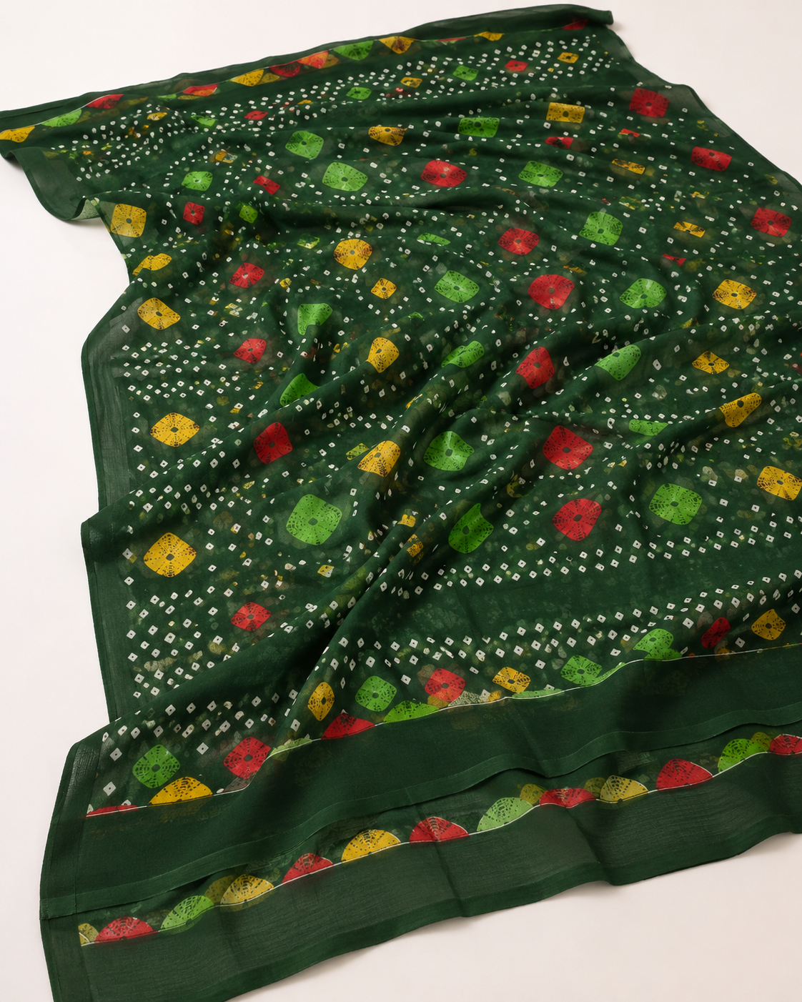 3-Piece Deep Green Embroidered Lawn Suit with Chiffon Dupatta