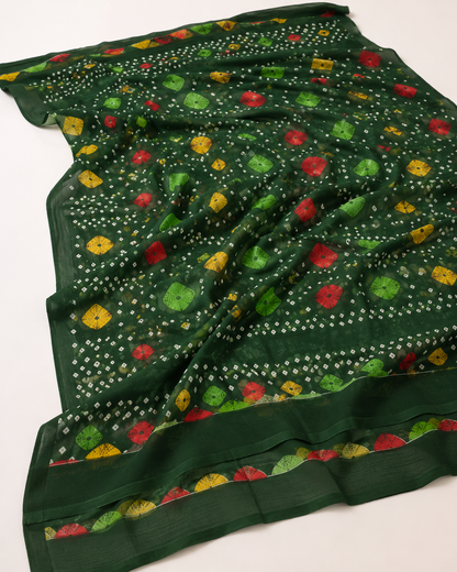 3-Piece Deep Green Embroidered Lawn Suit with Chiffon Dupatta