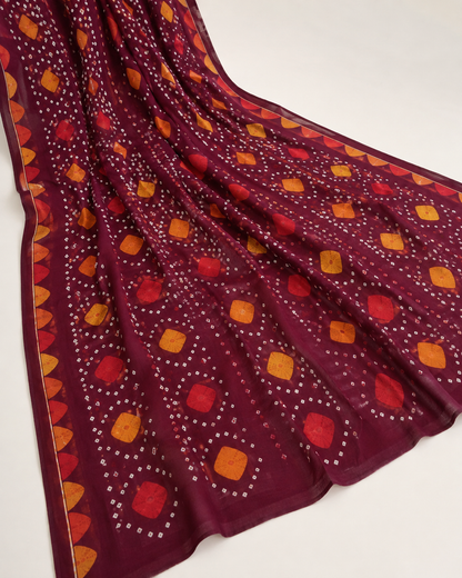 3-Piece Burgundy Embroidered Lawn Suit with Chiffon Dupatta