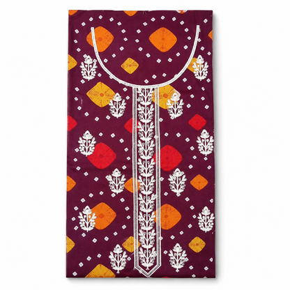 3-Piece Burgundy Embroidered Lawn Suit with Chiffon Dupatta
