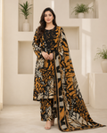 Black & Mustard Embroidered Lawn Suit with Chiffon Dupatta