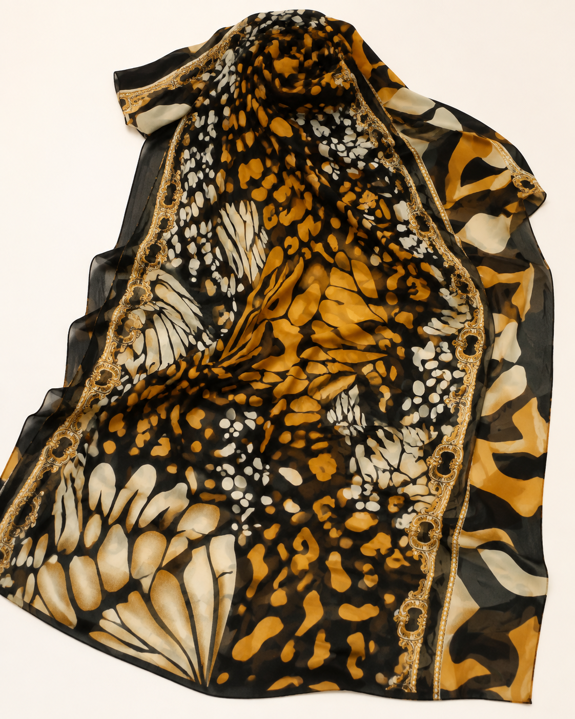 Black & Mustard Embroidered Lawn Suit with Chiffon Dupatta
