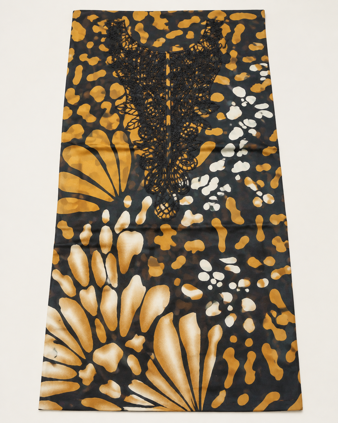 Black & Mustard Embroidered Lawn Suit with Chiffon Dupatta