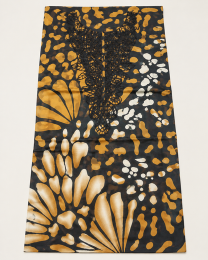Black & Mustard Embroidered Lawn Suit with Chiffon Dupatta