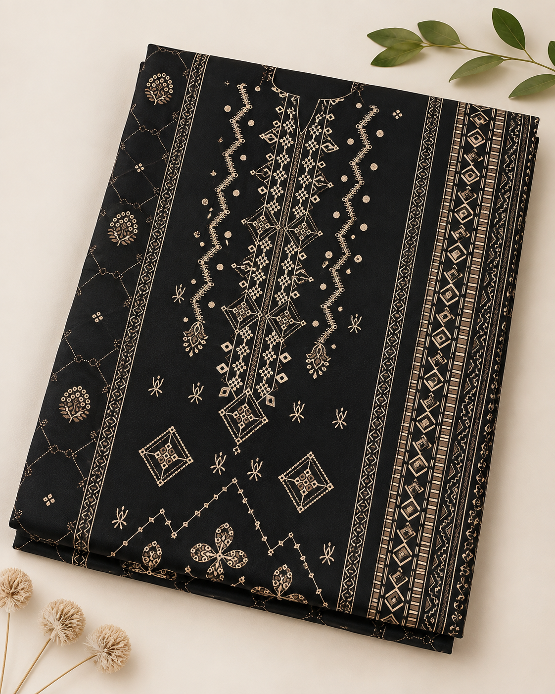 Black Embroidered Linen 3-Piece Unstitched Suit