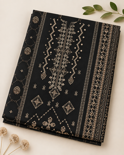 Black Embroidered Linen 3-Piece Unstitched Suit