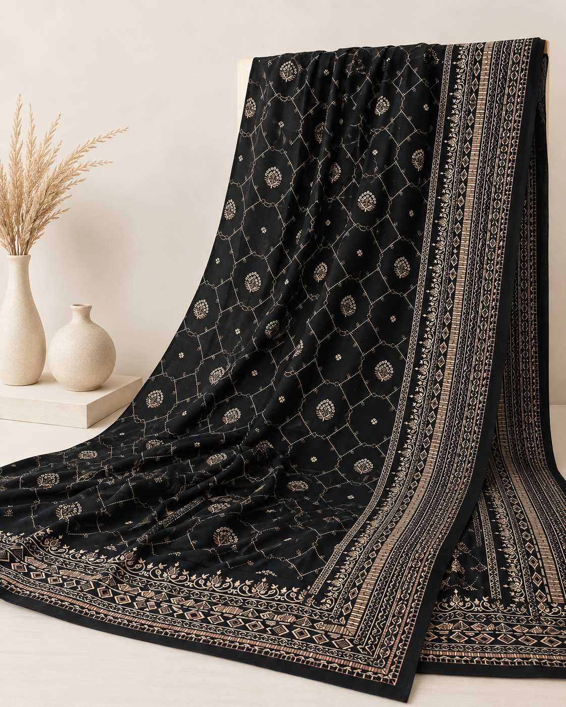 Black Embroidered Linen 3-Piece Unstitched Suit