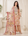 Cream Floral Embroidered Linen 3-Piece Suit