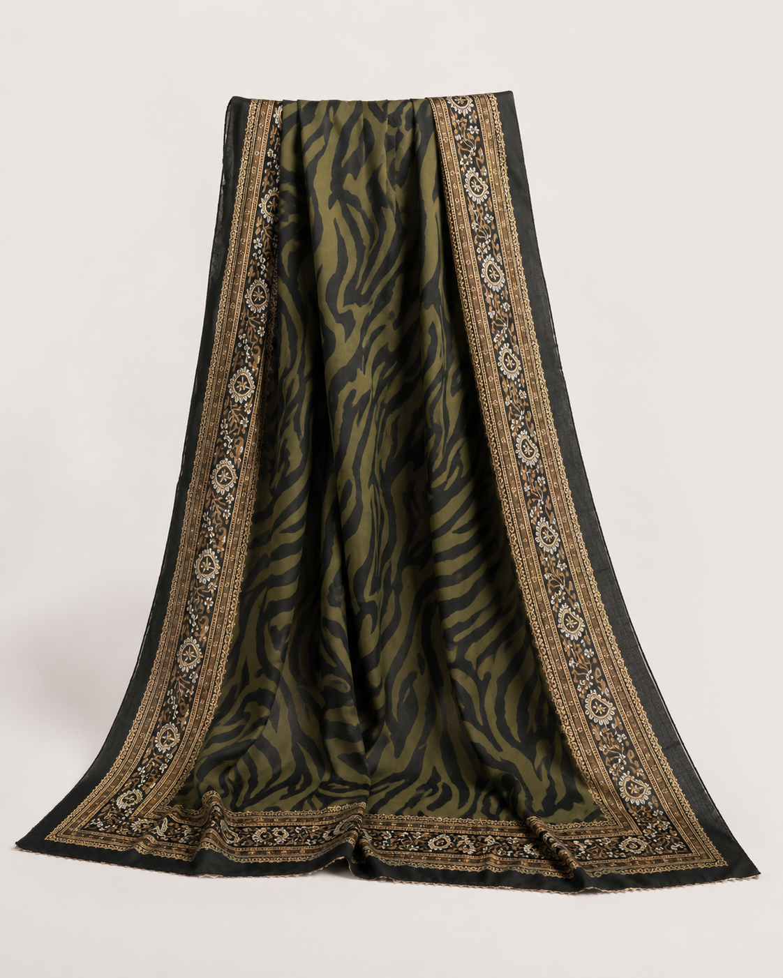 Olive Green Embroidered Lawn 3-Piece Suit