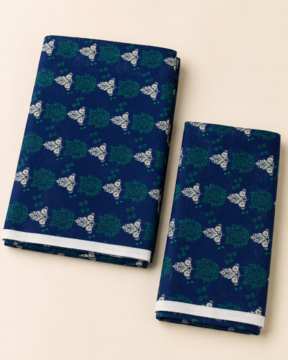 Midnight Navy & Emerald Printed Lawn 3-Piece Unstitched Suit