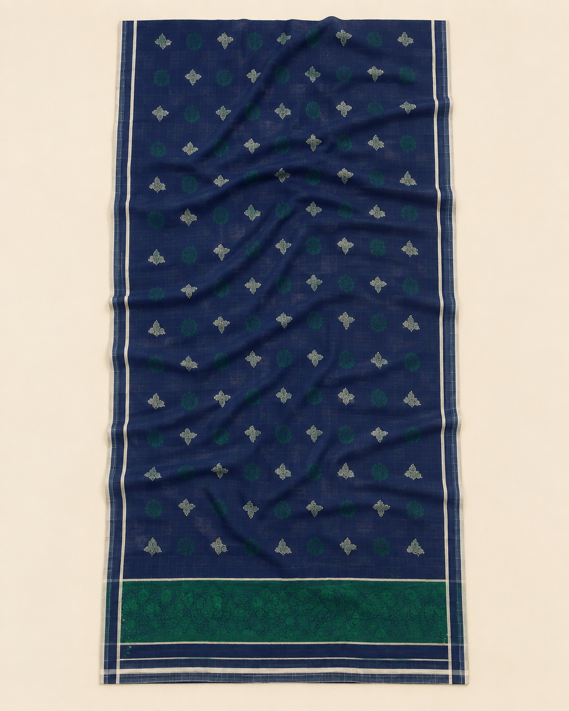 Midnight Navy & Emerald Printed Lawn 3-Piece Unstitched Suit