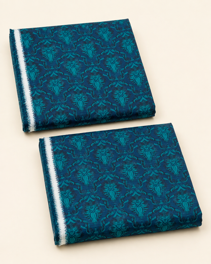 Deep Teal Blue Printed Lawn 3-Piece Unstitched Suit