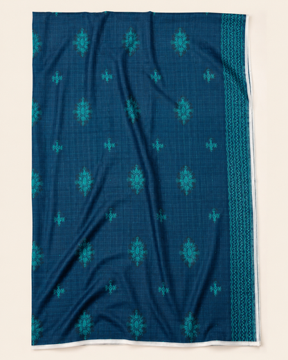 Deep Teal Blue Printed Lawn 3-Piece Unstitched Suit