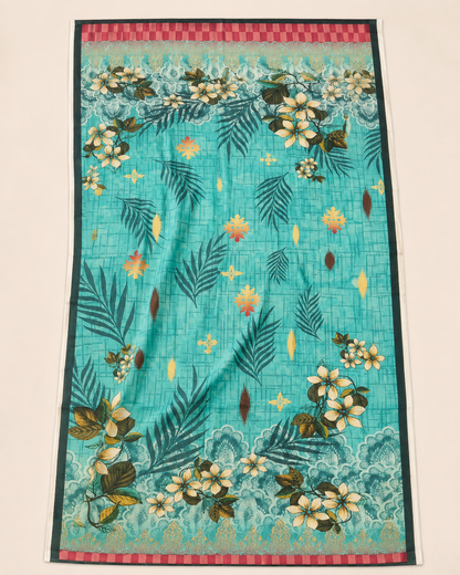 Dusty Coral Floral Lawn 3-Piece Unstitched Suit with Turquoise Dupatta