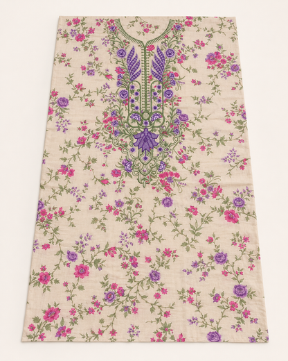 3-Piece Ivory Floral Embroidered Lawn Suit with Chiffon Dupatta