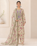 3-Piece Ivory Floral Embroidered Lawn Suit with Chiffon Dupatta